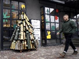 Christmas tree made of shell cases in Kyiv